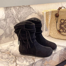 Load image into Gallery viewer, Suede Fringe Round Toe Boots with Block Heel