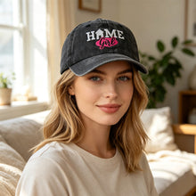Load image into Gallery viewer, Vintage Washed Baseball Cap – "HOME Girl" Embroidered Distressed Trucker Hat