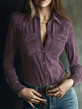 Load image into Gallery viewer, Deerskin Velvet Long Sleeve Patchwork Blouse | Retro Style