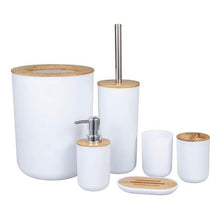 Load image into Gallery viewer, Bamboo Bathroom Accessories Set Plastic Bathroom Kit Soap Dispenser Toothbrush Cup Soap Dish Toilet Brush Holder Trash Can Bathroom Accessories Toothbrush Holder Toothbrush Cup Soap Dispenser Soap Dish Toilet Brush Holder Trash Can For Home Apartment