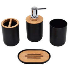 Load image into Gallery viewer, Bamboo Bathroom Accessories Set Plastic Bathroom Kit Soap Dispenser Toothbrush Cup Soap Dish Toilet Brush Holder Trash Can Bathroom Accessories Toothbrush Holder Toothbrush Cup Soap Dispenser Soap Dish Toilet Brush Holder Trash Can For Home Apartment