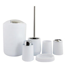 Load image into Gallery viewer, Bamboo Bathroom Accessories Set Plastic Bathroom Kit Soap Dispenser Toothbrush Cup Soap Dish Toilet Brush Holder Trash Can Bathroom Accessories Toothbrush Holder Toothbrush Cup Soap Dispenser Soap Dish Toilet Brush Holder Trash Can For Home Apartment