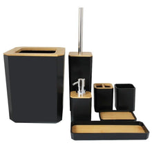 Load image into Gallery viewer, Bamboo Bathroom Accessories Set Plastic Bathroom Kit Soap Dispenser Toothbrush Cup Soap Dish Toilet Brush Holder Trash Can Bathroom Accessories Toothbrush Holder Toothbrush Cup Soap Dispenser Soap Dish Toilet Brush Holder Trash Can For Home Apartment