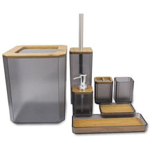 Load image into Gallery viewer, Bamboo Bathroom Accessories Set Plastic Bathroom Kit Soap Dispenser Toothbrush Cup Soap Dish Toilet Brush Holder Trash Can Bathroom Accessories Toothbrush Holder Toothbrush Cup Soap Dispenser Soap Dish Toilet Brush Holder Trash Can For Home Apartment