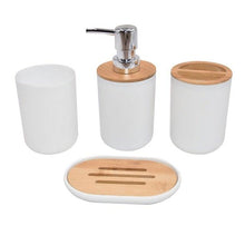 Load image into Gallery viewer, Bamboo Bathroom Accessories Set Plastic Bathroom Kit Soap Dispenser Toothbrush Cup Soap Dish Toilet Brush Holder Trash Can Bathroom Accessories Toothbrush Holder Toothbrush Cup Soap Dispenser Soap Dish Toilet Brush Holder Trash Can For Home Apartment