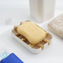 Load image into Gallery viewer, Bamboo Fiber Shower Soap Holder Draining Box Kitchen Storage Rack Bathroom Soap Case Supplies Portable Bar Soap Box Container Bamboo Self-Draining Soap Box And Soap Saver Pouch Soap Holder for Shower Bathroom Kitchen Bathtub Bar Sink White and Black