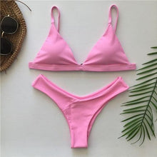 Load image into Gallery viewer, Bandage Bikini Swimwear Women's Bikini Swimsuit Ribbed Tie Side Bathing Suit Scrunch Butt String Thong Bikini Set