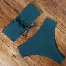 Load image into Gallery viewer, Bandage Bikini Swimwear Women Swimsuit High Waist Bikini Set Bathing Suit Push Up Women's Spaghetti Strap Bandeau Lace Up High Waist 2PCS Bikini Set