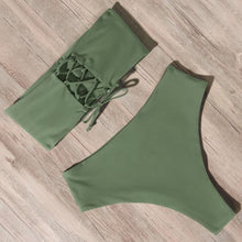Load image into Gallery viewer, Bandage Bikini Swimwear Women Swimsuit High Waist Bikini Set Bathing Suit Push Up Women's Spaghetti Strap Bandeau Lace Up High Waist 2PCS Bikini Set