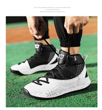 Load image into Gallery viewer, Basketball Black White Ankle Boots Mens Shoes Cushioning White Training Breathable Outdoor High Quality Sports Mens Sneakers Non Slip Outdoor Sneakers Cushioning Workout Sport Design