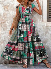 Load image into Gallery viewer, Women's V-Neck Floral Print A-Line Midi Dress – High Waist Sleeveless