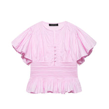 Load image into Gallery viewer, Women's Ruffle-Trim Puff-Sleeve Blouse Top – Slim-Fit Elegant