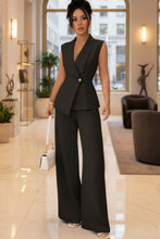 Load image into Gallery viewer, Women's Peplum Sleeveless Blazer & Wide-Leg Pants Two-Piece Set