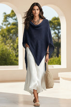 Load image into Gallery viewer, Women's Open-Knit Asymmetric Cape & Ruched V-Neck Fluid Maxi Dress Set