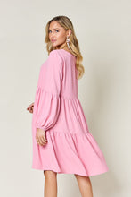 Load image into Gallery viewer, Light Green Double Take Full Size V-Neck Sleeve Tiered Dress with Pockets Elegant & Comfortable Casual Dress