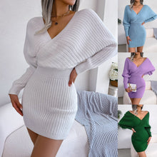Load image into Gallery viewer, Cross V-Neck Bat-Sleeve Hairy Dress – Autumn/Winter