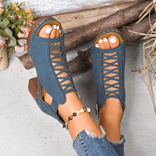 Load image into Gallery viewer, Women's Peep-Toe Block Heel Sandals | Single Strap Buckle Suede Heels in Denim Blue | EU 36–42