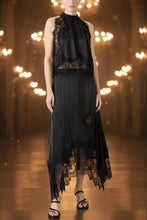 Load image into Gallery viewer, V-Neck Ruffle Waist Tank Top & Skirt Set – Elegant Hollow-Out Two-Piece