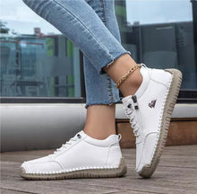 Load image into Gallery viewer, Women's Handmade Stitched Flat Shoes – Soft Sole Lace-Up Casual Flats