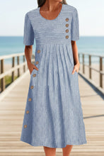 Load image into Gallery viewer, Button-Down Swing Maxi Dress – Short Sleeve Pocket Pullover Long Dress