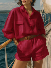 Load image into Gallery viewer, Cotton-Linen Loose-Fit Button-Down Shirt and Shorts Casual Set