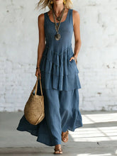 Load image into Gallery viewer, Women's Cotton Linen Sleeveless Loose Maxi Dress