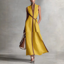 Load image into Gallery viewer, Women's Patchwork Cardigan & Wide Leg Pants Set | Colorblock Linen