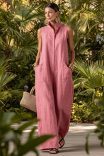 Load image into Gallery viewer, Linen Blend Sleeveless Stand-Collar Jumpsuit – 5 Colors S–3XL