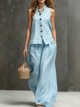 Load image into Gallery viewer, Women's Sleeveless Vest & Wide-Leg Pants Two-Piece Set – Cotton Linen