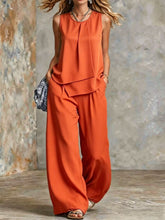 Load image into Gallery viewer, Women's Sleeveless Two-Piece Set – Solid Color Wide-Leg Pants & Top