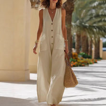 Load image into Gallery viewer, Women's Sleeveless Wide-Leg Jumpsuit – Button Pockets