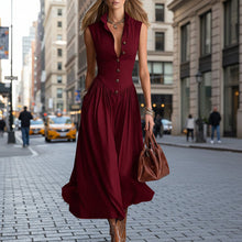 Load image into Gallery viewer, Women's Sleeveless Lapel Collar Maxi Dress – Slim Fit Patchwork