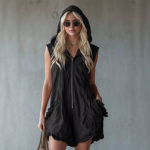 Load image into Gallery viewer, Women's Retro Hooded Zip-Up Sleeveless Cropped Jumpsuit