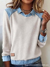 Load image into Gallery viewer, Denim Collar Patchwork Pullover Knitwear Top – Women’s Street Style