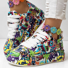 Load image into Gallery viewer, Round-Toe Thick-Sole Lace-Up Sneakers — Women’s Casual Print Shoes