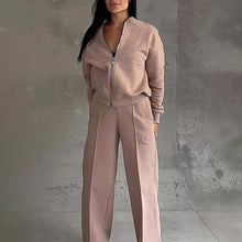 Load image into Gallery viewer, Women’s 2-Piece Zip-Up Sweatsuit Set — Jacket & Wide-Leg Sweatpants