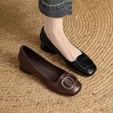 Load image into Gallery viewer, Women's French Vintage Round Toe Slip-On Flats – Low Chunky Heel Mary Jane Style