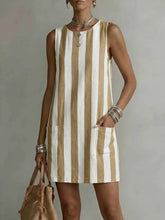 Load image into Gallery viewer, Women's Striped Color-Block Sleeveless Mini Dress – Loose Fit