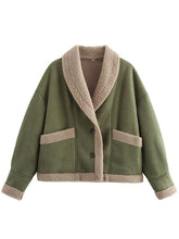Load image into Gallery viewer, Fuzzy Collared Neck Long Sleeve Jacket with Buttoned Closure and Cozy Pockets