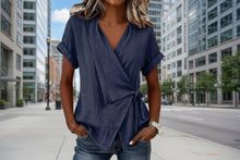 Load image into Gallery viewer, Women's Casual Lapel Collar Lace-Up Short-Sleeve Linen Top