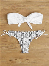 Load image into Gallery viewer, Beach Bikini Woman Lace Up Tie Strapless Leopard Swimsuit Women's Halter Bikini V Cut Bottom Lace Up Two Piece Swimsuits Female Push Up Ruffled Bow Bathing Suit Thong Swimwear