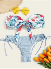 Load image into Gallery viewer, Beach Bikini Woman Lace Up Tie Strapless Leopard Swimsuit Women's Halter Bikini V Cut Bottom Lace Up Two Piece Swimsuits Female Push Up Ruffled Bow Bathing Suit Thong Swimwear