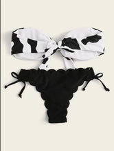 Load image into Gallery viewer, Beach Bikini Woman Lace Up Tie Strapless Leopard Swimsuit Women's Halter Bikini V Cut Bottom Lace Up Two Piece Swimsuits Female Push Up Ruffled Bow Bathing Suit Thong Swimwear