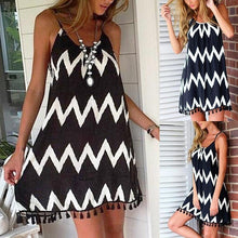 Load image into Gallery viewer, Beach Cover Ups Stripe Bikini Cover Up For Women With Tassel Summer Beach Dress Women Summer Casual Swing T Shirt Dresses Beach Cover Up Loose Dress Ladies Swimsuit Plus Size Beachwear