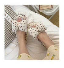 Load image into Gallery viewer, Beautiful Bow Flat Lightweight Soft Spring Autumn Women Cotton Shoes Indoor Fluffy Warm Home Comfortable High Quality Slippers Memory Foam Open Toe Slide Slippers Ribbon Strap Slip-On House Shoes