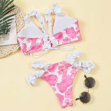 Load image into Gallery viewer, Beautiful Floral Push Up Women Bikini Push Up Bathing Suits Tie Knot Cute Ruffle Two Piece Swimsuits Swimsuit Female Swimwear Bra Cup Bikini Set High Cut Bathing Suit For Summer