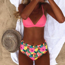Load image into Gallery viewer, Beautiful Multicolored Women High Waist Bikini Swimwear Women Halter Push Up Bikini Set Swimsuit Women's Flower Print Bikini High Waist Beach Swimsuits Sporty Two Piece Bathing Suit Female Beach Wear Bathing Suit