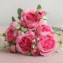 Load image into Gallery viewer, Beautiful Rose Peony Artificial Silk Eucalyptus Fake Flowers Small bouquet Flores Home Party Spring Wedding Decoration Artificial Silk Rose Flower Bouquet Lifelike Fake Rose for Wedding Home Party Decoration Event Gift