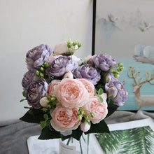 Load image into Gallery viewer, Beautiful Rose Peony Artificial Silk Eucalyptus Fake Flowers Small bouquet Flores Home Party Spring Wedding Decoration Artificial Silk Rose Flower Bouquet Lifelike Fake Rose for Wedding Home Party Decoration Event Gift