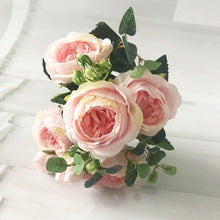 Load image into Gallery viewer, Beautiful Rose Peony Artificial Silk Eucalyptus Fake Flowers Small bouquet Flores Home Party Spring Wedding Decoration Artificial Silk Rose Flower Bouquet Lifelike Fake Rose for Wedding Home Party Decoration Event Gift